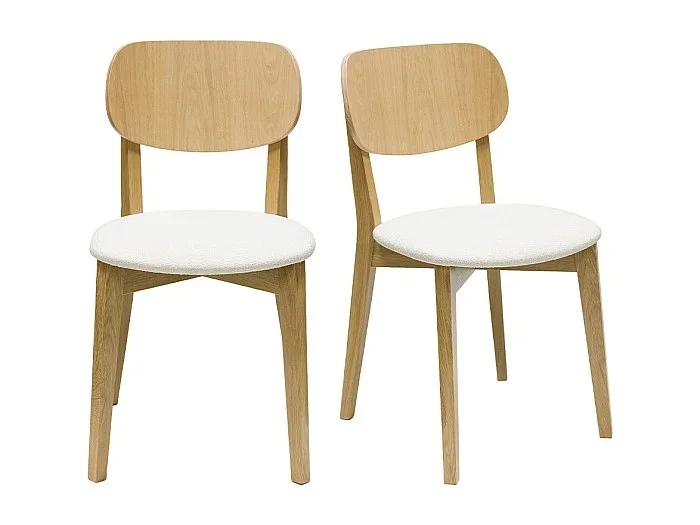 Set de 2 sillas vintage de madera de roble claro y borreguillo LUCIA