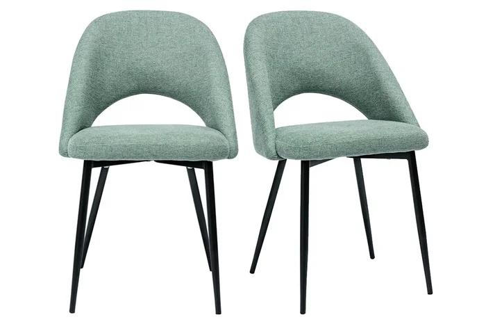 Set de 2 sillas vintage de tejido efecto aterciopelado texturizado verde celadón y metal negro COSETTE