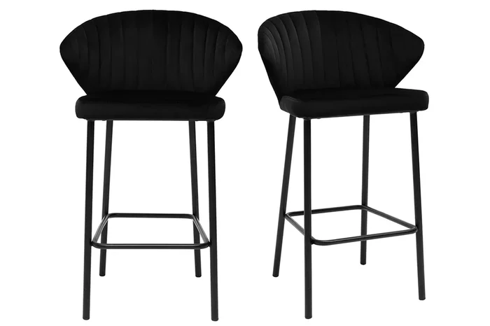 Set de 2 taburetes de cocina de diseño de terciopelo negro 68 cm DALLY