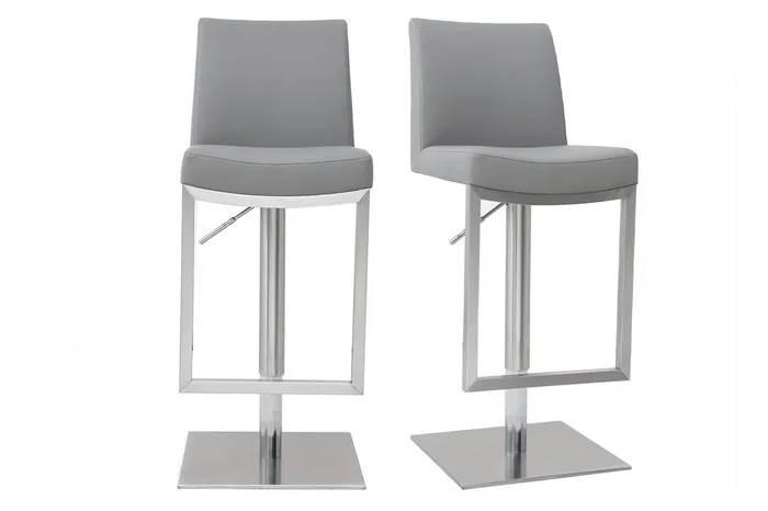 Set de 2 taburetes de cocina regulables grises con acero cromado KYLE