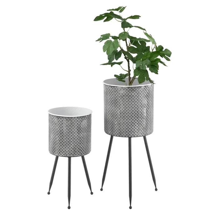 Set de 2 x Soportes de Flores Courcelles metal en diferentes tamaños – Negro y Blanco estampado [en.casa]