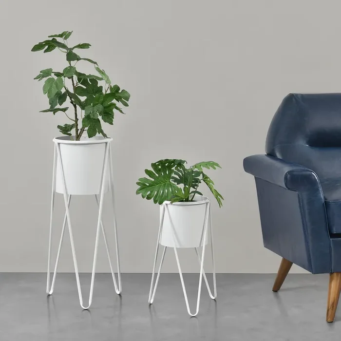 Set de 2x soportes para plantas Hedera metal 48 x 25 x 25 cm y 70,5 x 32 x 32 cm – Blanco [en.casa]