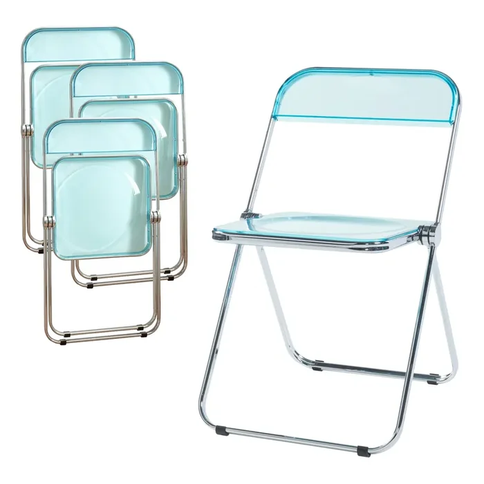 Set de 4 sillas plegables Pornainen transparente 74x46x47cm Azul claro [en.casa]