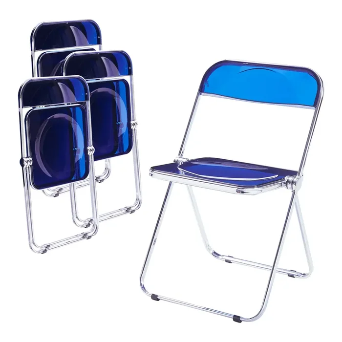 Set de 4 sillas plegables Pornainen transparente 74x46x47cm Azul oscuro [en.casa]