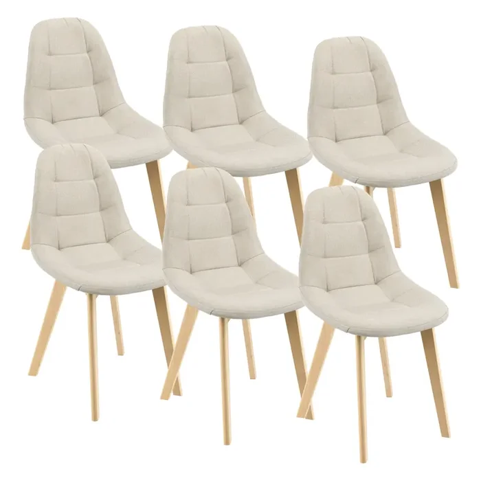 Set de 6 Sillas de Comedor Kopparberg Tapizado Patas de Haya 86 x 53 x 47 cm – Beige [en.casa]