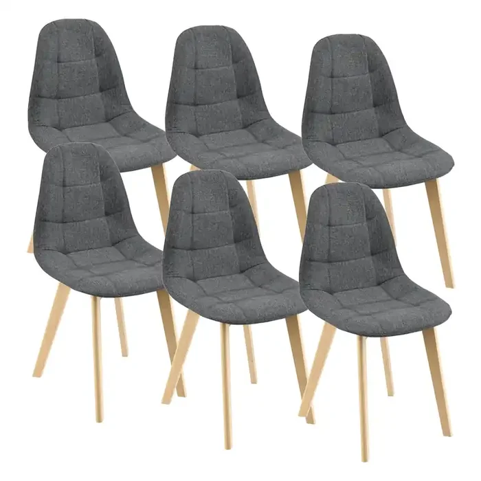 Set de 6 Sillas de Comedor Kopparberg Tapizado Patas de Haya 86 x 53 x 47 cm – Gris oscuro [en.casa]
