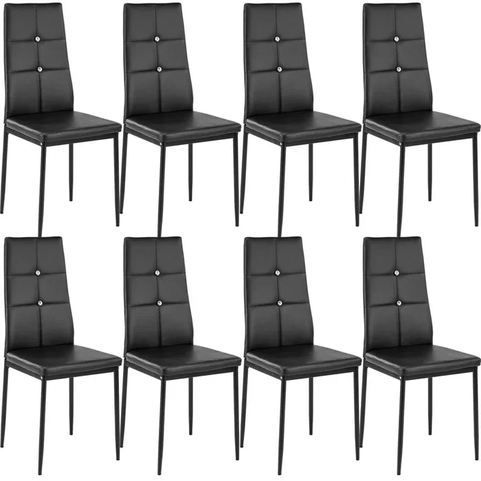 Set de 8 sillas de comedor cocina sintética negro respaldo con incrustaciones de pedrería 08_0000001