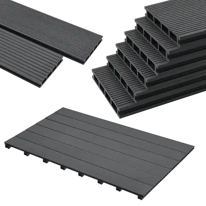 Set de tablones para terraza Deilingen WPC Antideslizante 22m² 220 x 15 cm gris oscuro [neu.holz]