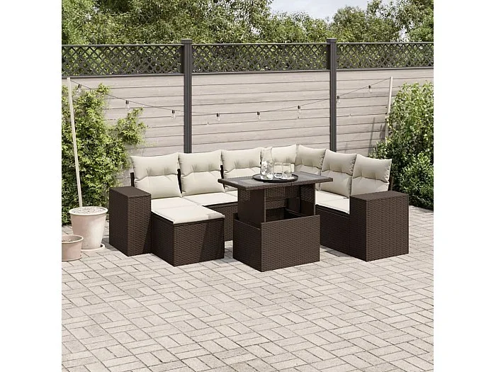 Set sofás de jardín 8 piezas y cojines ratán sintético marrón