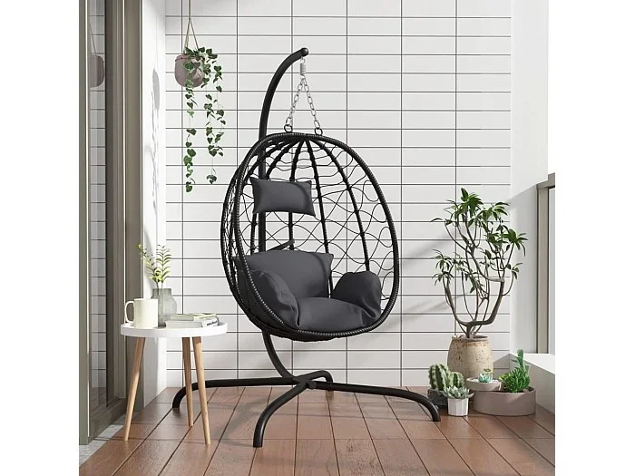 Silla colgante huevo con cojín acero ratán sintético antracita ES340128