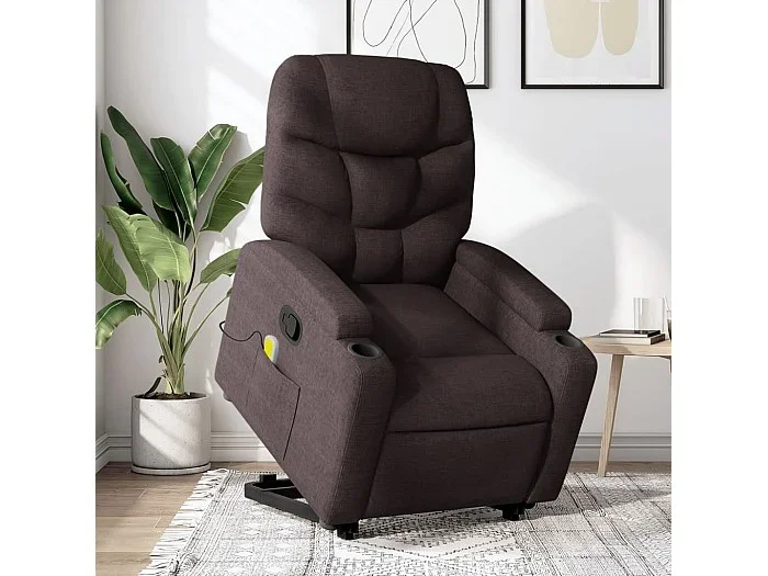 Silla de masaje reclinable de pie de tela marrón oscuro