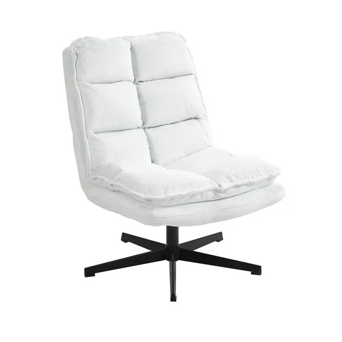 Silla De Oficina Y Descanso Giratoria Con Cojín Acolchado En Tela Blanca De Estilo Moderno Con Base Metálica Negra Resistente Ideal Para Hogar Y Despacho Capacidad 120 Kg