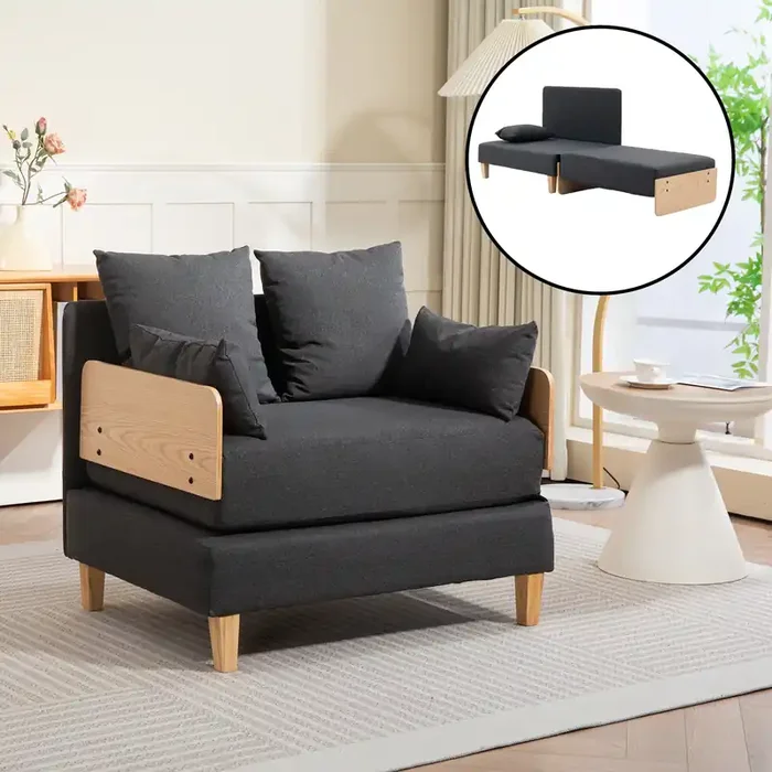 Sillón cama para 1 Seinlus 81x88x68 cm – Gris oscuro [en.casa]