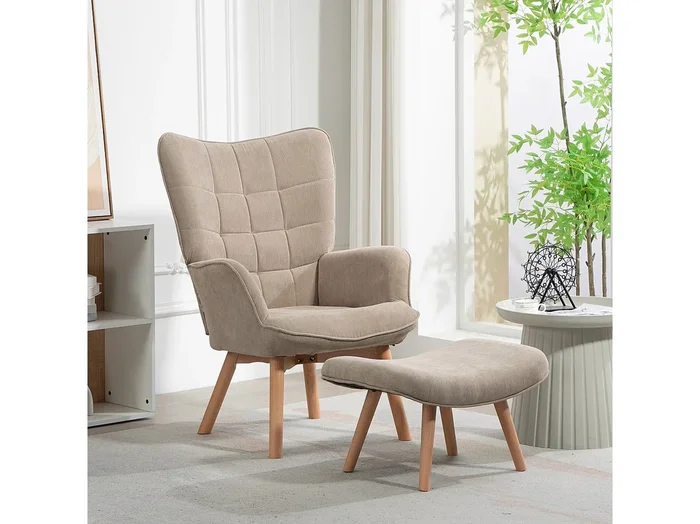 Sillón con reposapiés de pana sillón lounge sillón reposabrazos caqui 72x80x101 cm