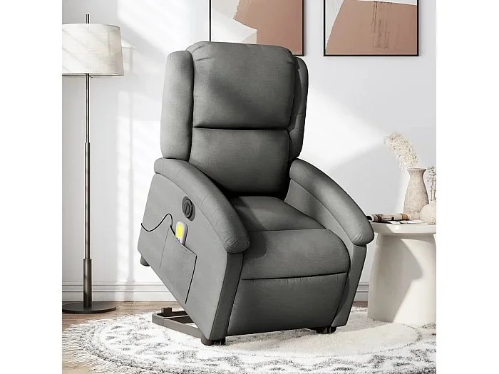 Sillón de masaje eléctrico reclinable elevable tela gris oscuro YOE70676