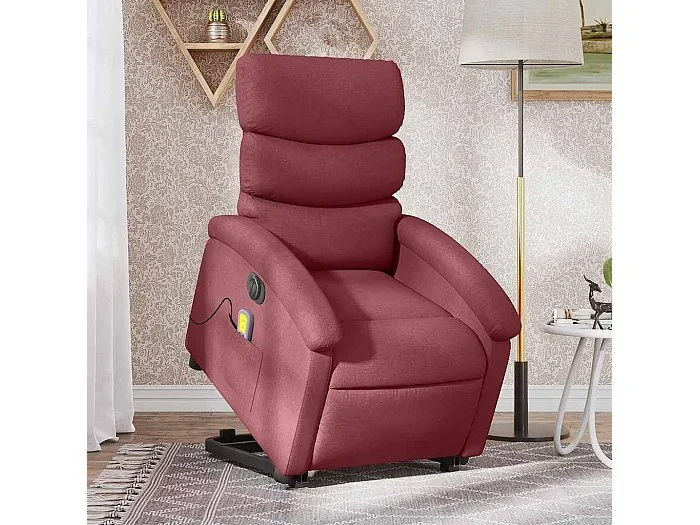 Sillón de masaje elevable eléctrico tela rojo tinto
