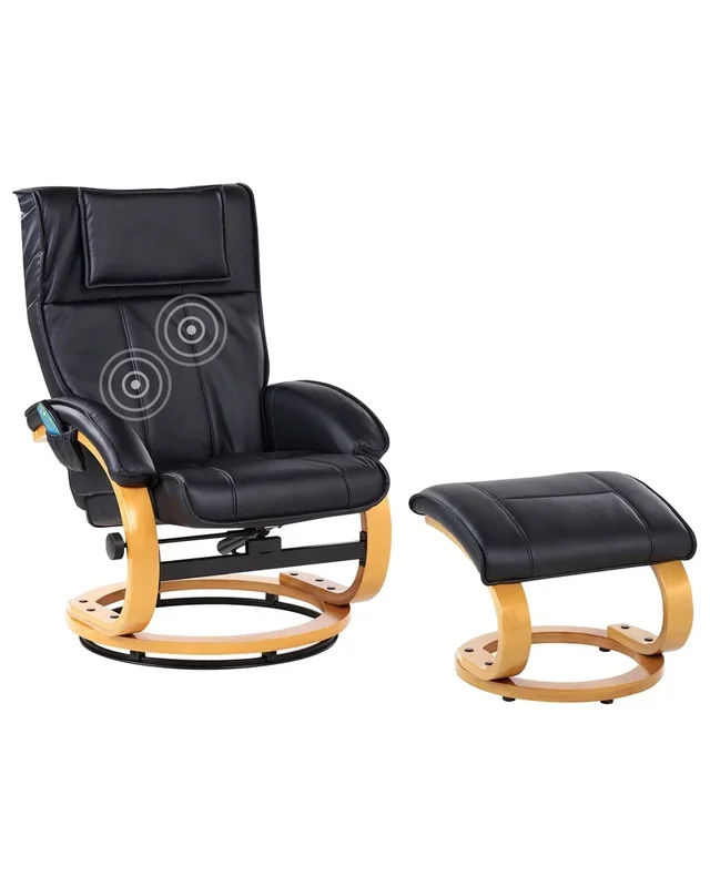 Sillón de masaje MAJESTIC con reposapiés Piel sintética Negro