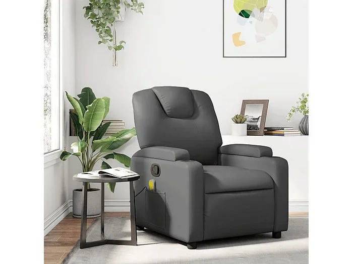 Sillón de masaje reclinable cuero sintético gris