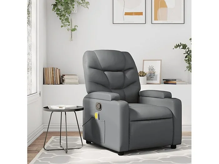 Sillón de masaje reclinable cuero sintético gris