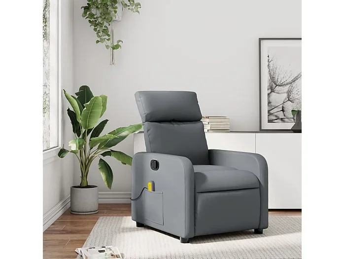 Sillón de masaje reclinable cuero sintético gris YOE74737