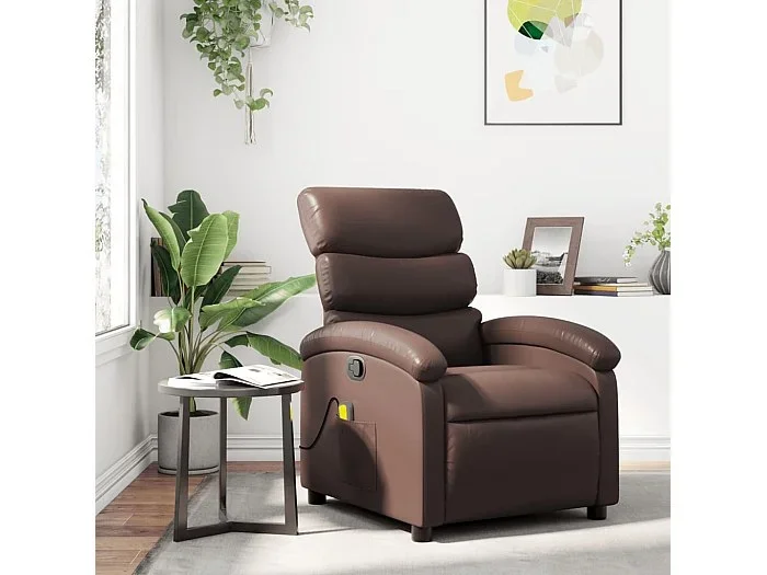 Sillón de masaje reclinable cuero sintético marrón