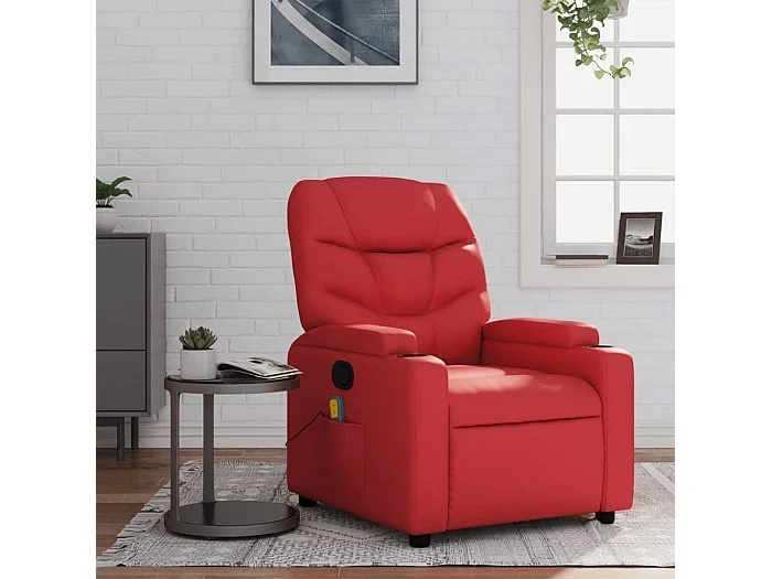 Sillón de masaje reclinable cuero sintético rojo