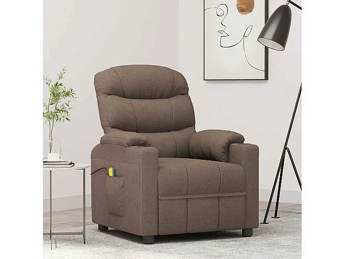 Sillón de masaje reclinable de tela gris taupé