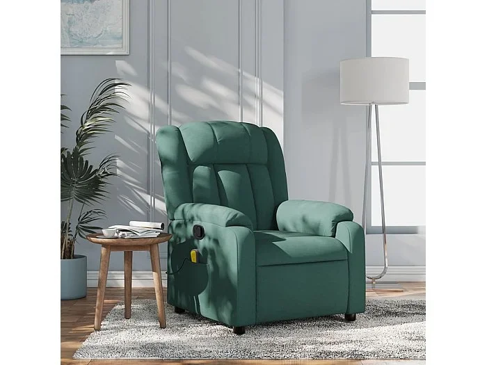 Sillón de masaje reclinable de tela verde oscuro