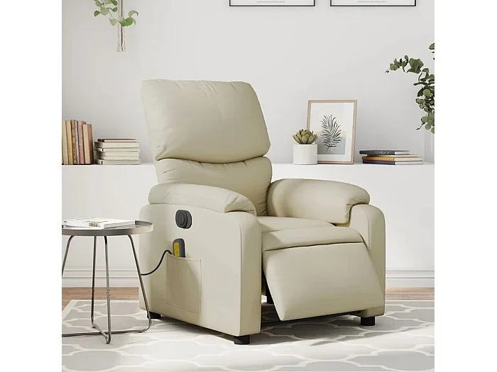 Sillón de masaje reclinable eléctrico cuero sintético crema YOE97279