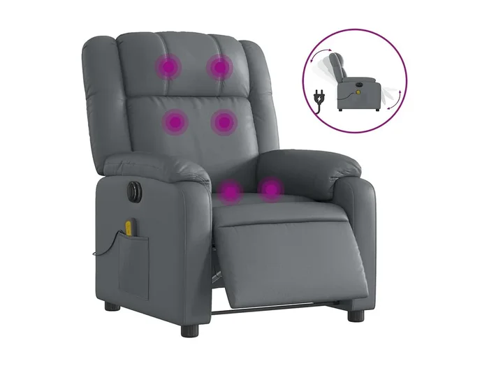 Sillón de masaje reclinable eléctrico cuero sintético gris YOE42031
