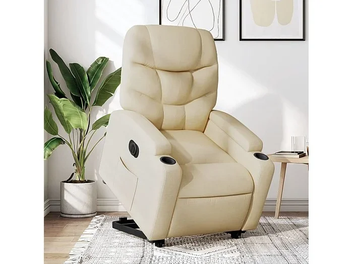 Sillón eléctrico reclinable elevable de tela color crema