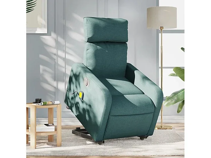 Sillón masaje eléctrico reclinable elevable tela verde oscuro YOE91930