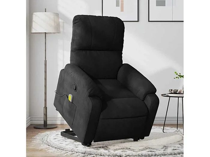 Sillón reclinable de masaje elevable tela de microfibra negro