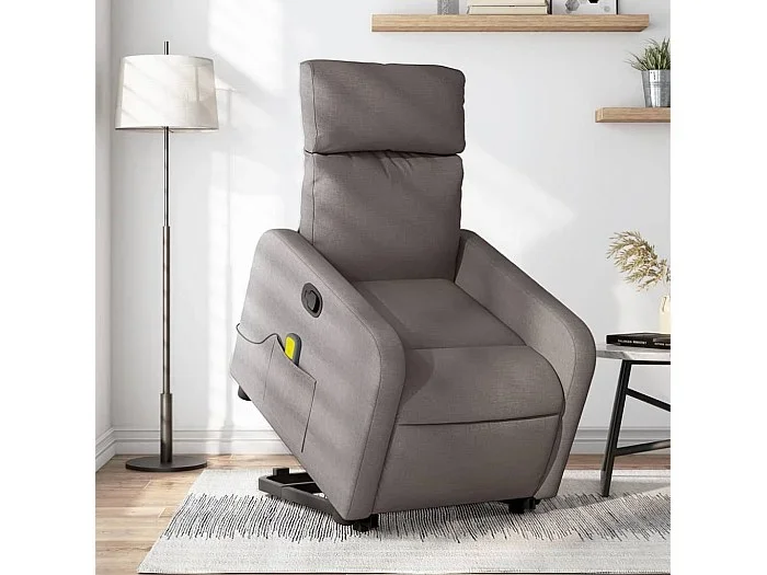 Sillón reclinable de masaje elevable tela gris taupé YOE48399
