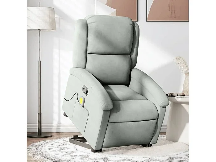 Sillón reclinable de masaje elevable terciopelo gris claro