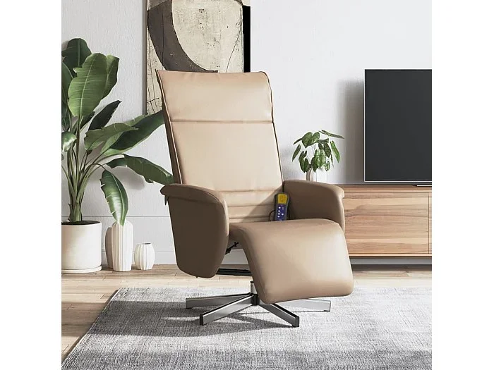 Sillón reclinable de piel sintética Cappuccino con reposapiés