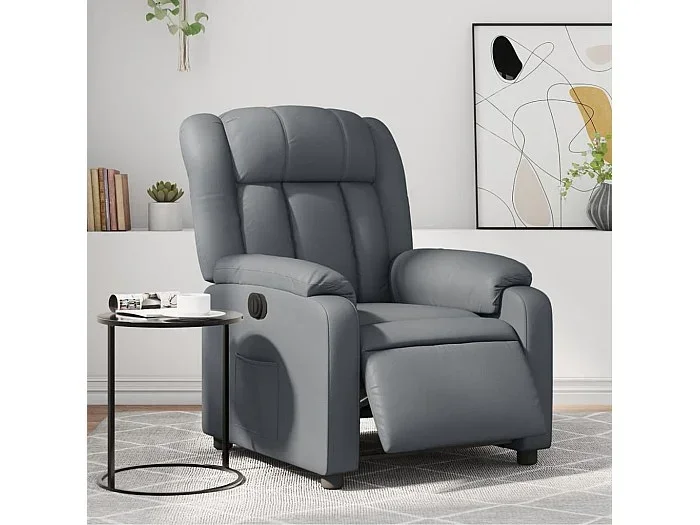 Sillón reclinable eléctrico de piel sintética color gris