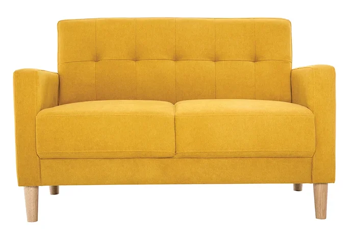 Sofá 2 plazas de estilo nórdico amarillo mostaza con efecto aterciopelado MOON