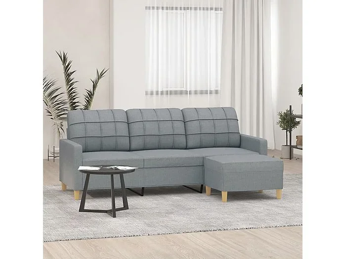 Sofá 3 plazas con reposapiés Gris claro 180 cm Tela