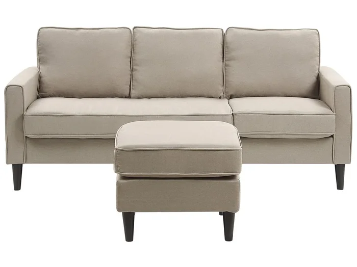 Sofá AVESTA Tela Beige con otomana 3 plazas