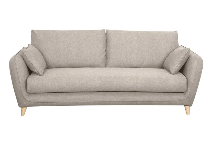 Sofá cama 3plazas nórdico de tela beige natural con colchón de 10 cm CREEP