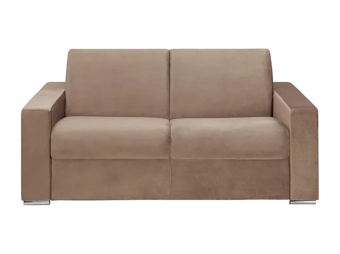 Sofá-cama de 2 plazas con apertura exprés de terciopelo CALITO – Beige – Cama de 120 cm – Colchón de 18 cm
