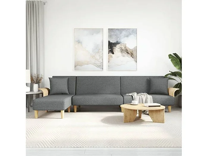 Sofá cama en forma de L tela gris oscuro 279x140x70 cm
