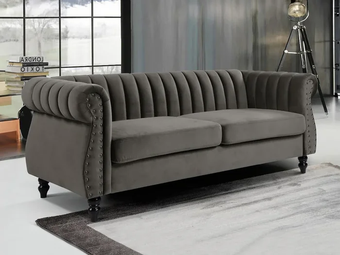 Sofá chesterfield de 3 plazas de terciopelo TRUMBO – Antracita