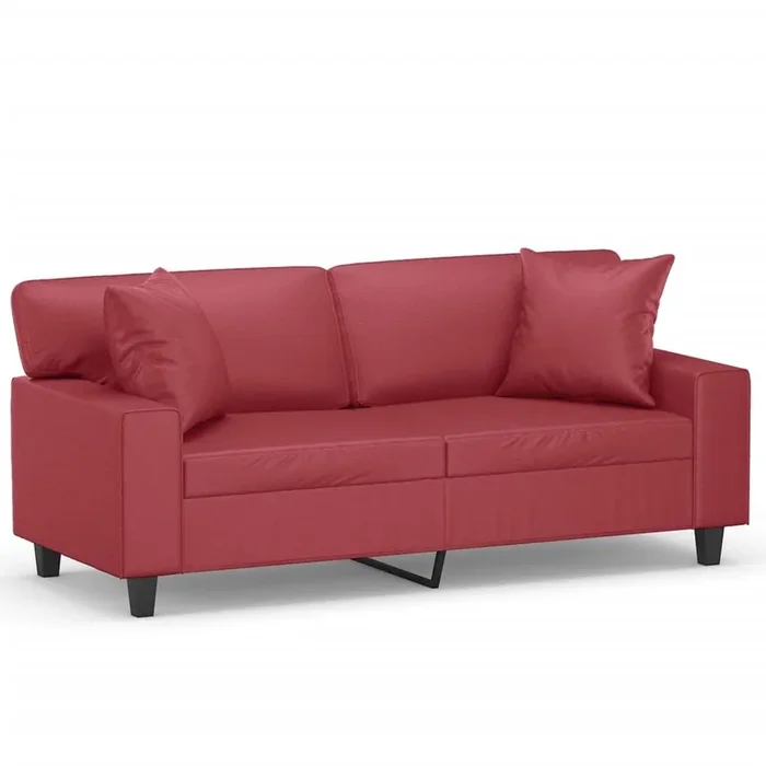Sofá de 2 plazas – sofá de salón – sofá moderno con cojines cuero sintético rojo tinto 140 cm