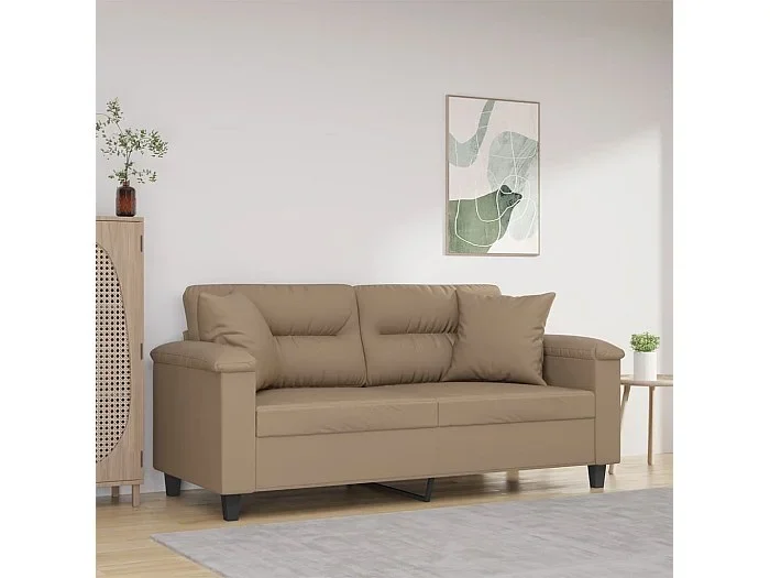 Sofá de 2 plazas con cojines cuero sintético capuchino 140 cm