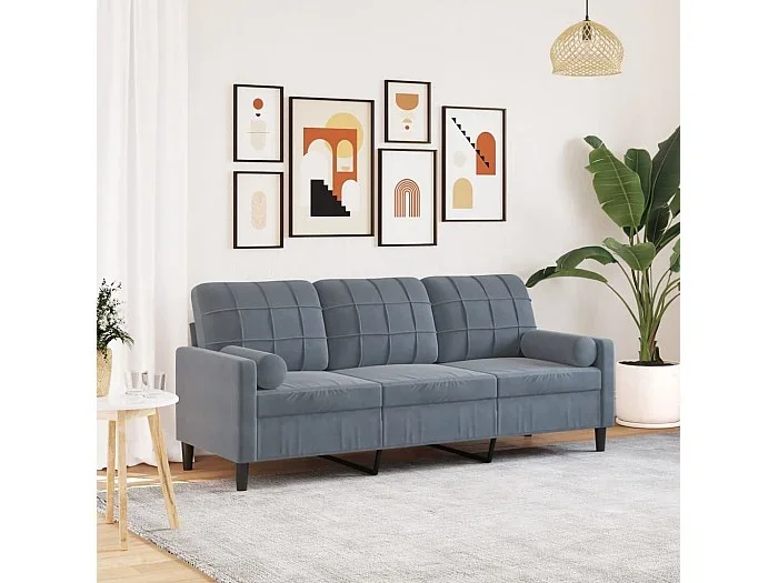 Sofá de 3 plazas con cojines terciopelo gris oscuro 180 cm