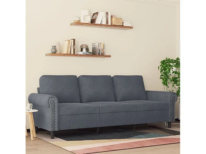 Sofá de 3 plazas terciopelo gris oscuro 180 cm