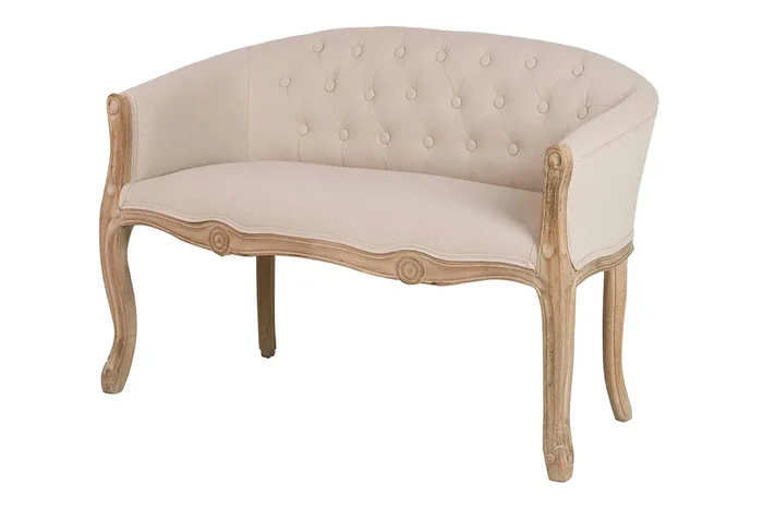 SOFA DOBLE LINO CAPITONE PATAS MADERA 107x61x71CM