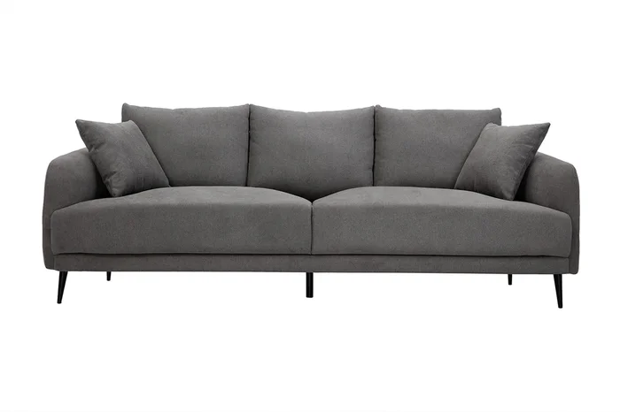 Sofá moderno 3 plazas de tejido efecto aterciopelado gris y metal negro JERRY